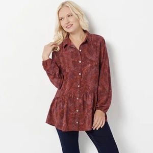 LOGO by Lori Goldstein Button Front Tunic Blouse Drop Waist Top Rust Women’s 1X